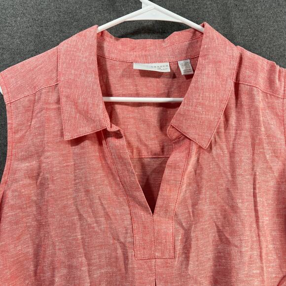 Susan Graver Pure Petite Cross-Dyed Linen Blend Tunic Coral Bloom, Petite 2X - Picture 7 of 9